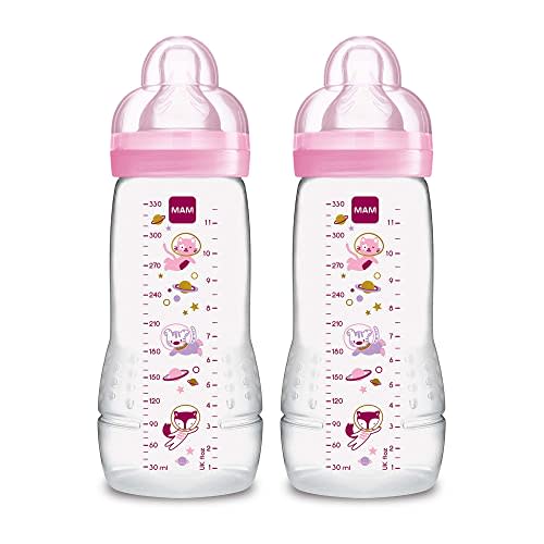 MAM Easy Active Baby Bottle 11oz, Easy Switch Between Breast and Bottle, Easy to Clean, 4+ Months, Girl