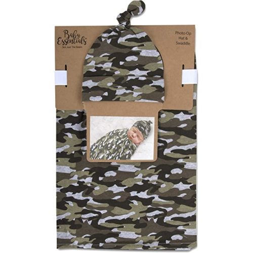 Baby Cotton Swaddle Blanket Wrap with Headband or Hat Set for Baby Girls, Boys Newborns and Infants 0-6 Months (Camo)