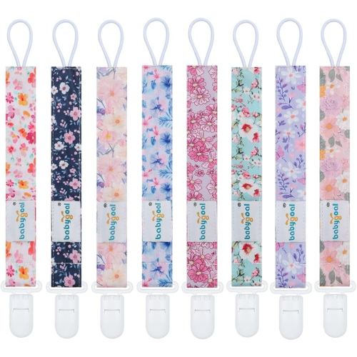 Babygoal Flower Pacifier Clips, 8 Pack Binky Paci Holder Clips for Baby Boys and Girls Fits for Most Pacifier, Binkie Styles & Baby Teethers & Toys and Gift 8PS47-B