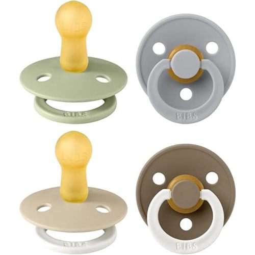 BIBS Colour Soother 4-Pack | BPA Free Dummy Pacifier | Round Nipple | Natural Rubber Latex | Made in Denmark | Size 6-18 Months | Vanilla Glow Mix