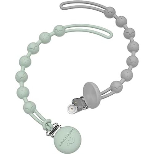 Cuddle Campus Silicone Pacifier Clip Holder with One Piece Design, Pack of 2 Soft Flexible Binky Clips with Texture for Baby Boy and Girl(0-6m)