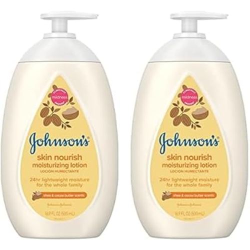 Johnson's Baby Skin Nourish Moisturizing Baby Lotion for Dry Skin with Shea & Cocoa Butter Scents, Gentle & Lightweight Body Lotion for The Whole Family, Hypoallergenic, Dye-Free, 16.9 fl. oz