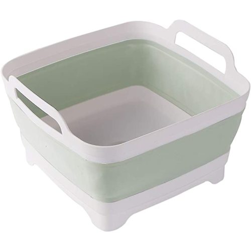 ddLUCK Dish Basin Collapsible with Drain Plug Carry Handles for 9L Large Capacity, Washing Basin, Collapsible Dish Tub for RV Sink, Vegetable, Fruit, Food Sink Strainer Dish Washing Tub - Green