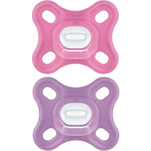 MAM Comfort Baby Pacifier, 100% Lightweight Silicone, Sterilizer Case, Girl, 0-3 Months, 2 Count (Pack of 1)