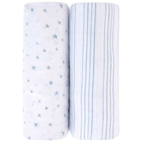 Ely's & Co. Baby Fitted Pack N Play - Mini Crib Sheet 100% Combed Jersey Cotton Dusty Blue Star 2 Pack