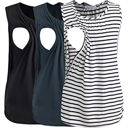 Smallshow Women's Maternity Nursing Tank Tops Breastfeeding Clothes 3-Pack