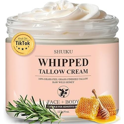 Beef Tallow for Skin, Whipped and Organic Beef Tallow and Honey Balm, Beef Tallow for Face, Grass-Fed Beef Tallow Moisturizer