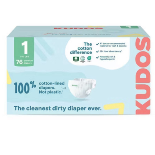 Kudos Chlorine Free Cotton-Lined Disposable Diapers - Size 1 - 72ct