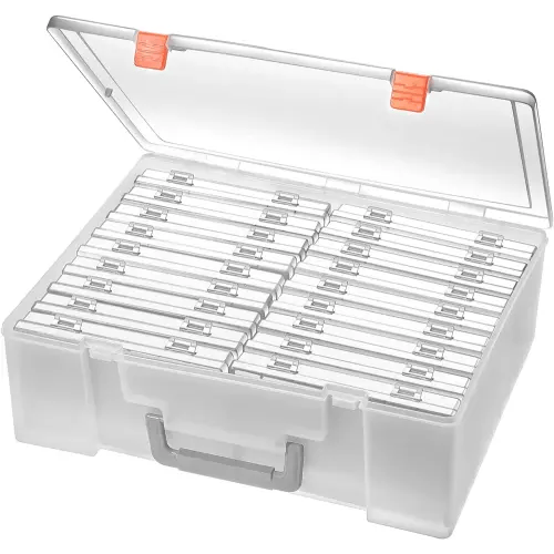 Photo Storage Box 4" x 6", 18 Inner Photo Case Extra Large Photo Organizer Acid-Free Photo Box Keeper Storage Case, Plastic Craft Storage Box for Stickers Stamps Seeds (18 Boxes, Clear)
