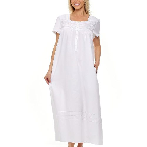 Alexander Del Rossa White Cotton Nightgowns for Women, Vintage Victorian Nightgown, Nightgowns for Women Soft Cotton