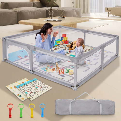 XDMTWLKJ 79"x71" Large Baby Playpen with Mat for Kid Boys Girls Toddler Infant Play Yard Fence