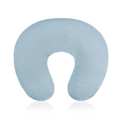 Jundetye Baby Nursing Pillow Cover, Removeable Breastfeeding Pillow Slipcover, Muslin Nursing Case for Newborn Boys Girls, Soft Fabric Fits Snug On Infant, Washable & Breathable, Blue (Cover Only)