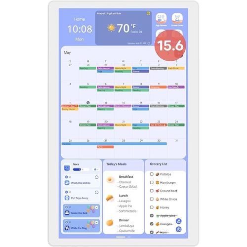 Cozyla 15.6'' Digital Calendar Wall Touch Screen Chore Chart to Do List Notepad Smart Electronic Calendar for Family Meal Planner Android Tablet Support All Google Play Apps w/Stand Wall Mount White