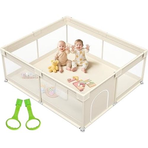 Mloong Large Baby Playpen for Toddler - 69×59in Babies Play Pen Playard Active Center Beige