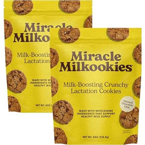 Miracle Mama Milkookies- Lactation Cookies – Oatmeal Chocolate Chip– Support Milk Supply with Oats, Flaxseed & Brewer’s Yeast – Delicious, Nourishing Treat for Moms Pack of 2, 8 oz Bags