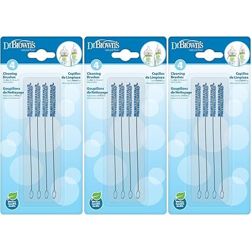 Dr. Brown’s Natural Flow Reusable Baby Bottle Vent System and Reservoir Cleaning Bristle Brush, BPA Free, Blue Brushes, 12-Pack
