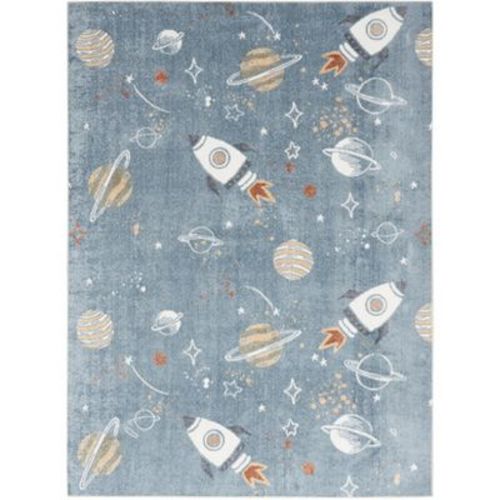 Nourison Astra Machine Washable Space 6'7" X 9' Blue Multicolor Kids Indoor Rug