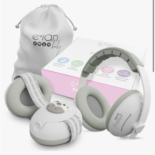 2-in-1 Baby Ear Muffs Noise Protection - Baby Headphones for Noise & Plane Travel - 2 Headbands - Toddler Ear Protection for Infant & Toddler Travel Essential, Age 1-48 Months