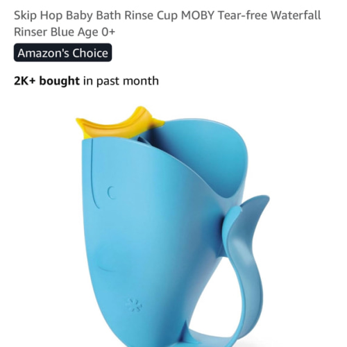 Skip Hop Baby Bath Rinse Cup MOBY Tear-free Waterfall Rinser Blue Age 0+