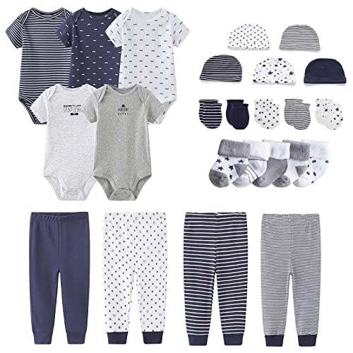 MAMIMAKA Newborn Layette Gift Set Bodysuits Pants for Baby Girl and Boy 24 Piece 100% Cotton Essentials and Accessories