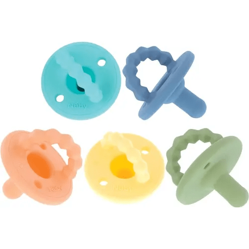 Nuby Silicone Softees Pacifier and Teethers - (5-Pack) Silicone Baby Pacifiers and Teethers - 0+ Months - Assorted Colors
