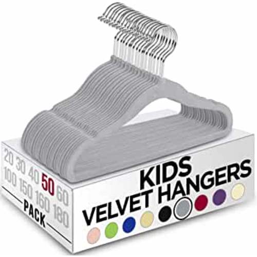 Utopia Home Kids Hangers Velvet (50 Pack) - 11 Inch Durable Baby Hangers for Closet - Perfect Toddler Hangers Non Slip for Everyday Use (Grey)