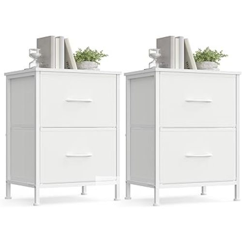 SONGMICS BELLAH Collection - Dressers for Bedroom, Chest of Drawers, Nightstands, 2 Drawers, Storage Organizer Unit, Closet, Entryway, Set of 2, Modern, Cloud White and Snow White ULGS112WH03S