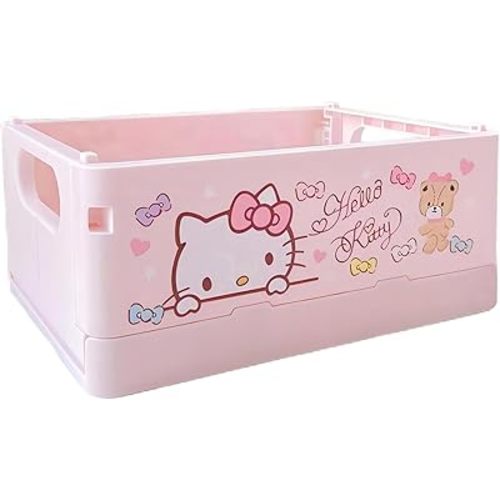 Cute Hello Kitty Storage Box,Kawaii Mini Desk Organizer for Girls,Cute Foldable Baskets Desk Box,Office Desk Bathroom Vanity Room Decor,Gift for Girls Women