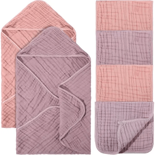 Baby Hooded Bath Towels washcloths Sets 6 Layers Muslin Cotton Toddler Hood Towel Infant Burp Cloths Shower Gifts Newborn Registry Gift face burping Rags Blanket 32 inches