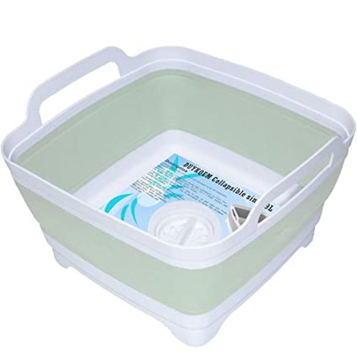 DUYKQEM Dish Basin Collapsible with Drain Plug Carry Handles for 9 L Capacity, Collapsible Sink Tub, Dish Wash Basin, Portable Dish Tub, Foldable Dishpan for Camping Dish Washing Tub and RV Sink