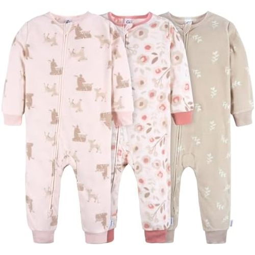 Gerber Baby Girls' Flame Resistant Fleece Footless Pajamas 3-Pack