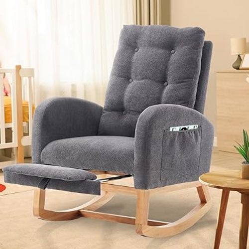 Nursery Rocking Chair with Footrest Rocker Chair - Gray Classic