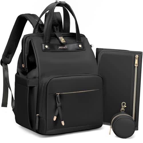 ROSEGIN Diaper Bag Backpack with Changing Pad & Pacifier Case – One-Handed Convenience, Fits 15.6" Laptop, Cute Baby Bag for Girls & Boys, Perfect Baby Shower for Mom & Dad, Black
