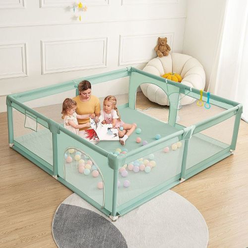 GOTGELIF 79"x71" 4-Panel Baby Playpen Spacious & Secure Portable Playard
