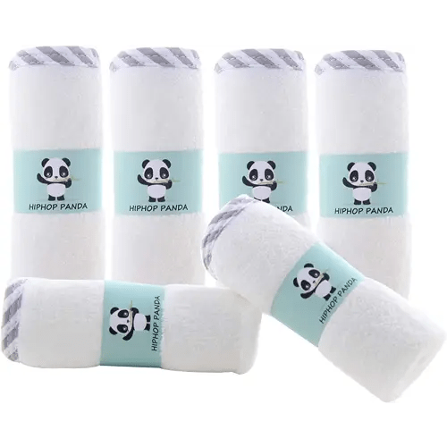 HIPHOP PANDA Baby Washcloths, Rayon Made from Bamboo - 2 Layer Ultra Soft Absorbent Newborn Bath Face Towel - Reusable Baby Wipes for Delicate Skin - Gray Stripe, 6 Pack