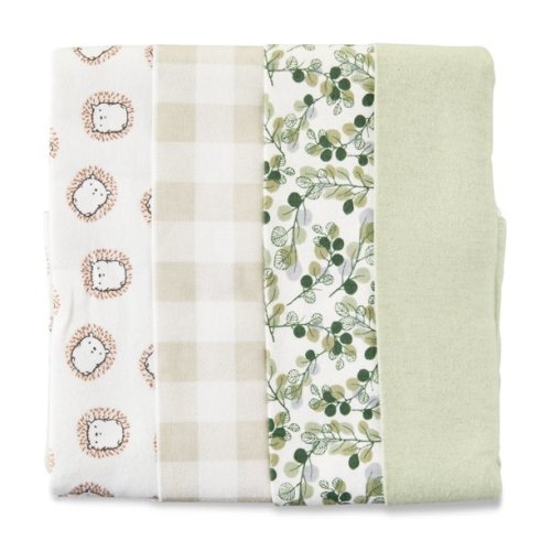 Parent's Choice 100% Cotton Flannel Receiving Blanket for Baby Boys and Girls, Hedgehog Green, 4-Pack