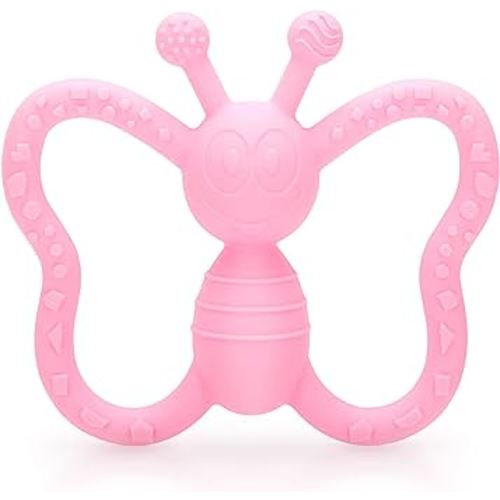 Baby Teething Toys, Butterfly Design Teether Pain Relief Toy for Newborn Babies, Freezer Safe Neutral Shower Gift, Soft Textured for Boy and Girl