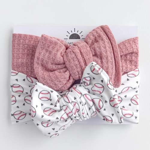 Baseball + Mauve Honeycomb | Baby Bow Bundle | Harper + Remi