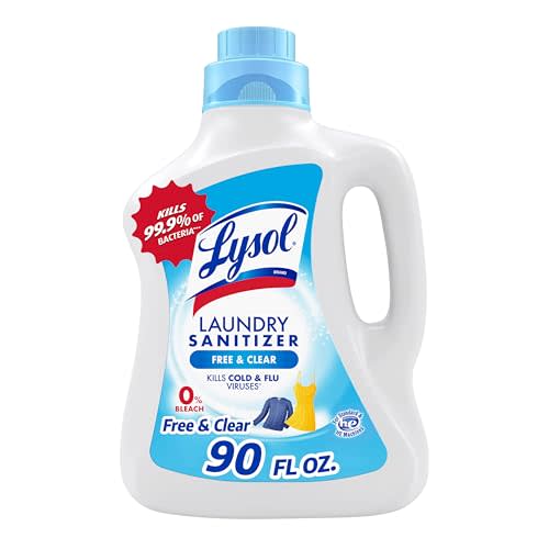 Lysol Laundry Sanitizer Additive, Free & Clear, Free from Fragrance and Dyes, 0% Bleach Laundry Sanitizer, Bacteria-causing Laundry Odor Eliminator, Unscented, 90 Fl Oz (Pack of 1) - Package May Vary