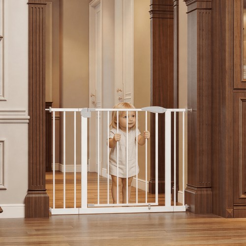 Alvantor White Pressure Mounted Safety Baby Gate, Adjustable 29.5-44.1 Inches Wide, No Drilling Required