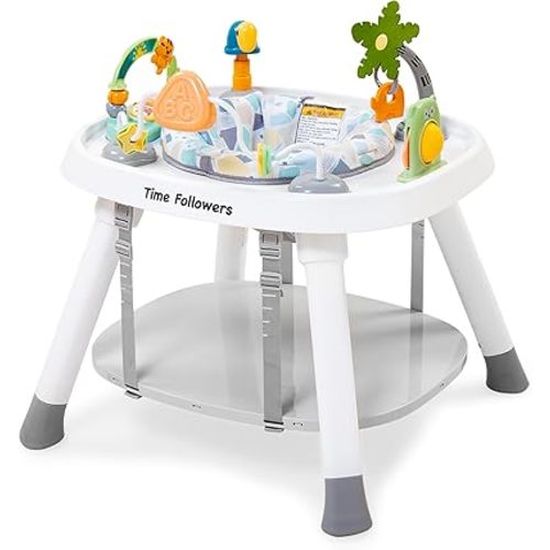 Time Followers® Baby Activity Center | 3-Stage 4Modes Standing Play Table | Baby Essential,Exersaucer, Jumper & Bouncer | Montessori-Inspired Toy Design for Ages 6M+ (White)