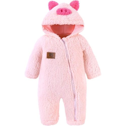 Redair Newborn Baby Bear Outfit Boys Girls Fleece Hooded Romper Jumpsuit Baby Winter Clothes Snowsuit for 0-18 Months