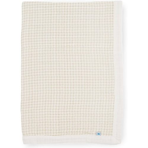 Little Unicorn Newborn Receiving Quilt | Ultra- Soft, Multi-Layered Muslin Fabric | Gift for Newborns & on-The-go (Tan Gingham)