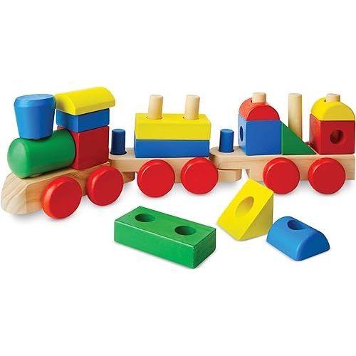 Melissa & Doug Stacking Train - Classic Wooden Toy (18 pcs) - Train Set, Wooden Sorting & Stacking Toys For Toddlers Ages 2+, Multi-colored