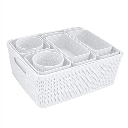 Simplify 10 Piece Organizing Set | Multiple Size Bins | Multipurpose | Office | Desk | Dorm | Bathroom | Storage Basket | Small Items | Accessories | White