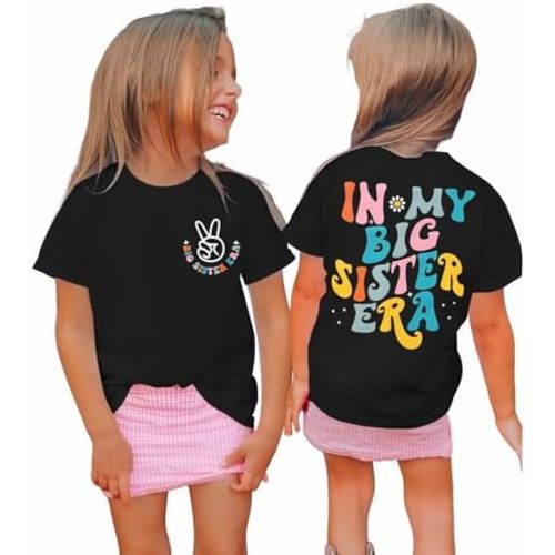 KEKEMI Toddler Girl Big Sister Era Graphic Shirt Baby Girl Sister Announcement T-Shirt Short Sleeve Big Sis Print Tee Tops