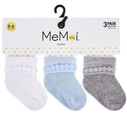 Memoi Baby Bootie Cotton Blend Socks 3 Pack