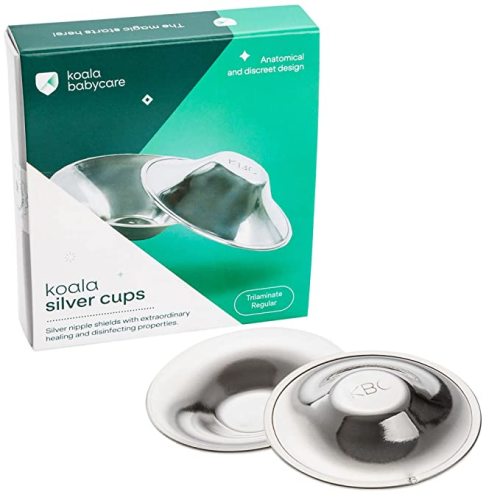 Koala Babycare The Original Silver Nursing Cups - Nipple Shields for Nursing Newborn -Breastfeeding Essentials - Protect and Soothe - Tri-Laminate Silver - Standard Size - Regular - Trilaminate Silver