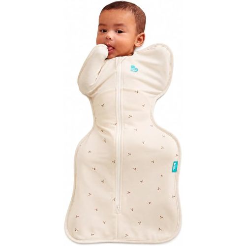 Love to Dream Swaddle Up, Newborn 2.2-3.8kg, Stage 1, 1.5 TOG, Secure Fit Improves Sleep, Newborn Baby Swaddle Sack, Soft Stretch Cotton Fleece in Twigs Oatmeal, Arms Up Design for Safer Better Sleep