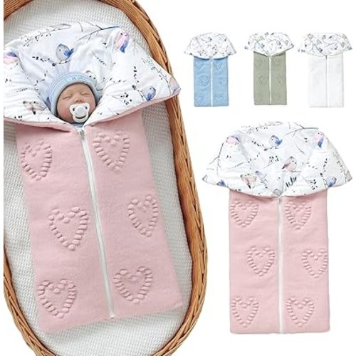 Yoolhamy Baby Winter Thick Swaddle Blankets Newborn Heart Dots Receiving Blanket Infant Soft Knit Warm Stroller Wraps for Baby Boys Girls (Pink)